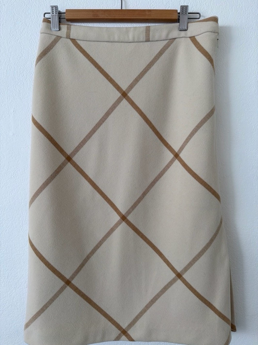 Beige Plaid Midi Skirt - Neutral Check Pattern